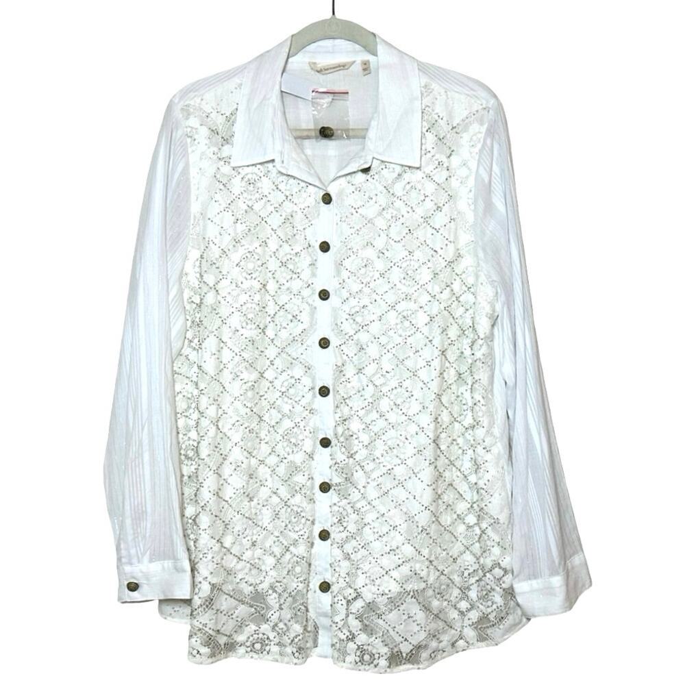 NWT Soft Surroundings Women’s Plus Size Cadenza Beaded Lace Blouse White Size 1X